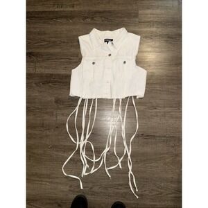 White Denim Vest Front Braided Open Back Thrill Jeans 1X